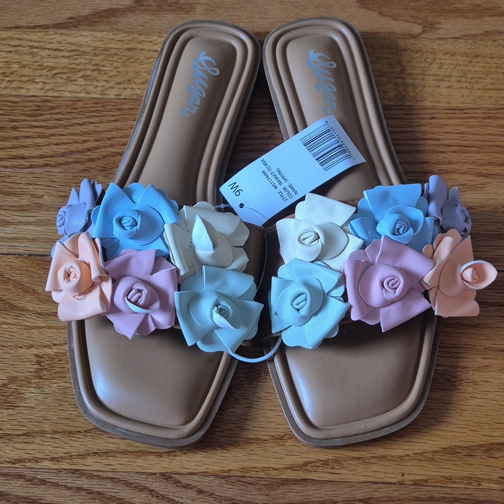 Sugar Floral Slide Sandals with Pastel Roses, size 9W NWOB - Picture 5 of 12